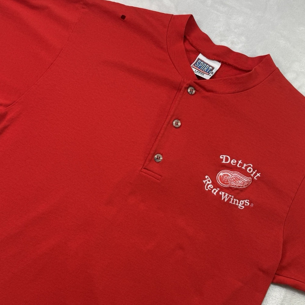 Vintage Detroit Red Wings Shirt Mens L Sport Attack USA Made NHL Henley 90s